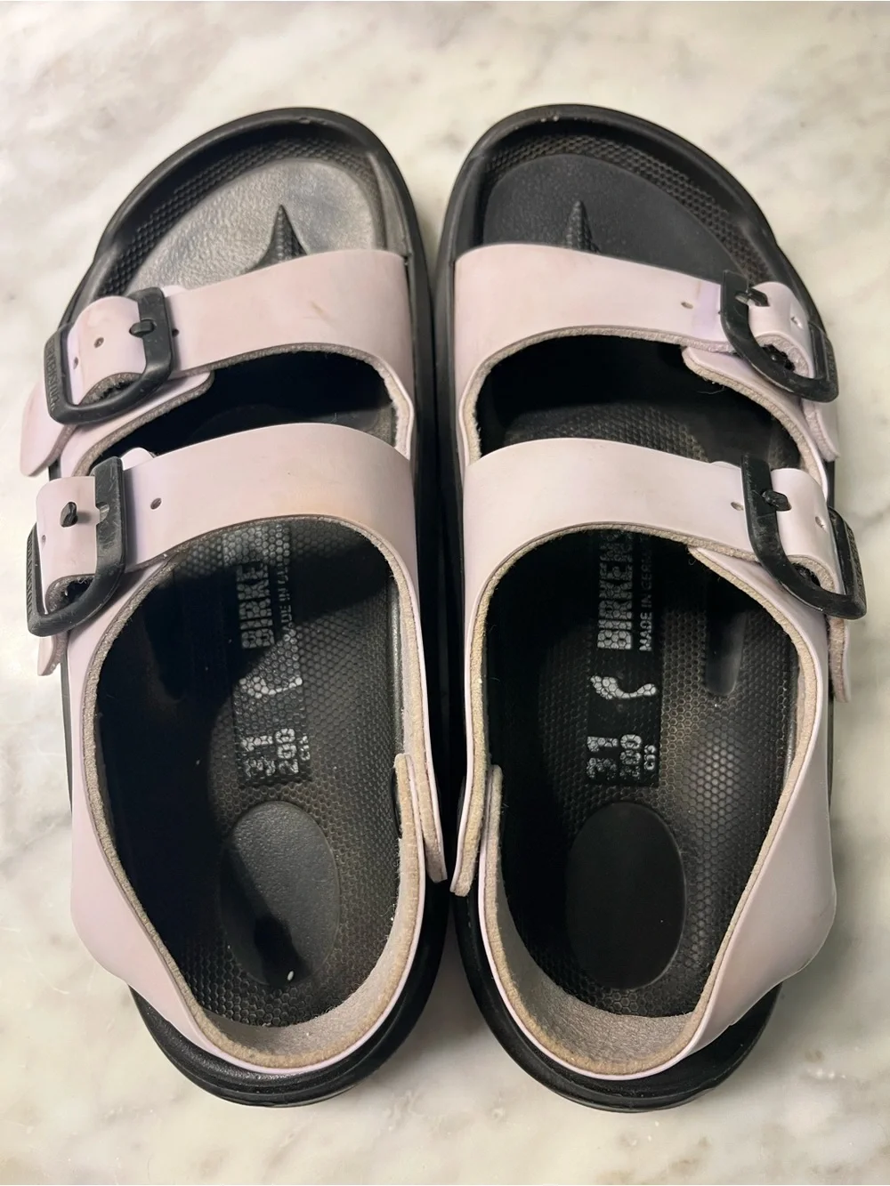Birkenstock Kids Two-Buckle Sandals in Light Pink and Black